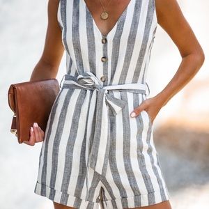 New Vici Connor Striped Linen Romper